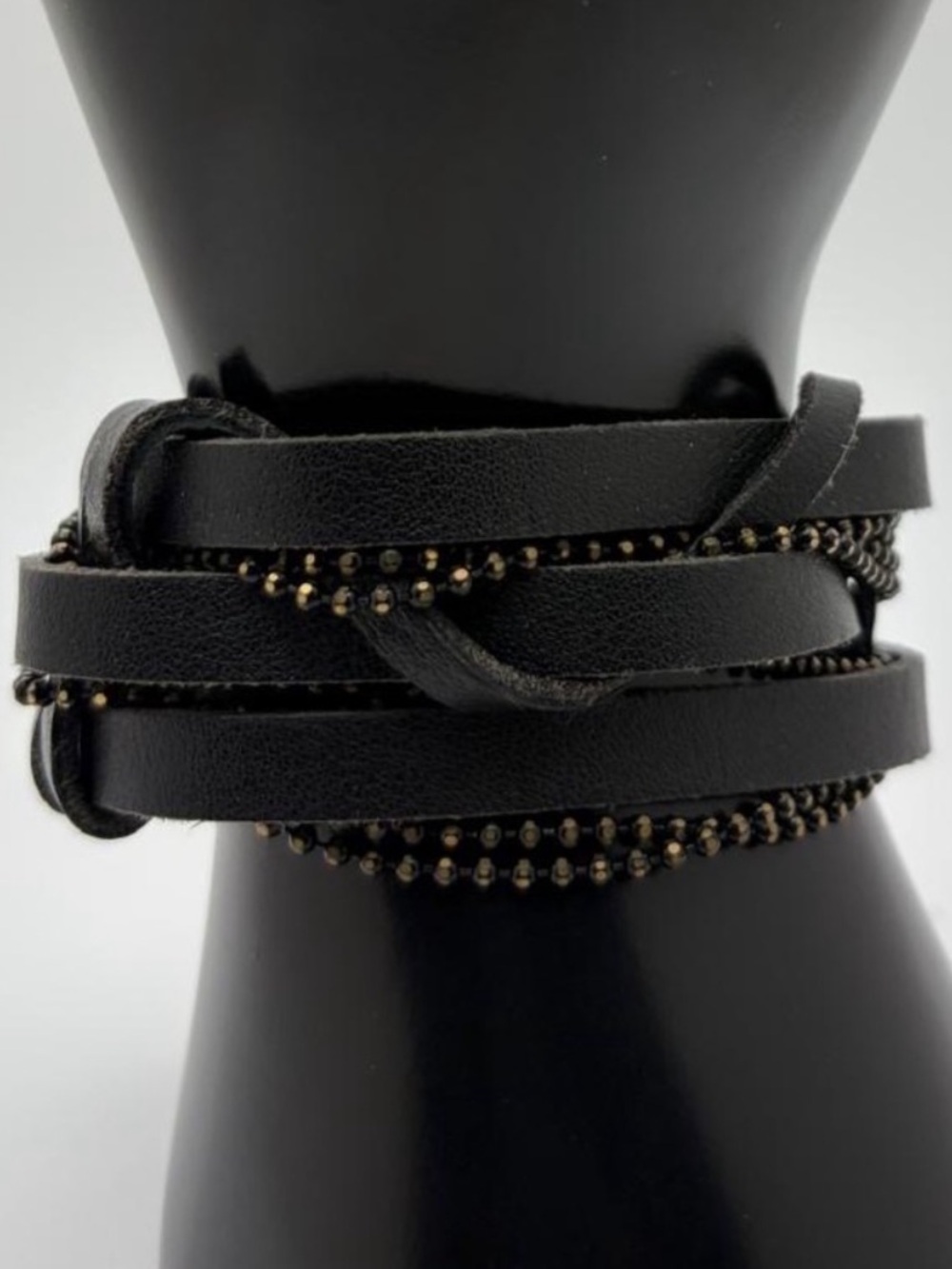 Black Multi-Strand Wrap Bracelet with Gold Bead Accents